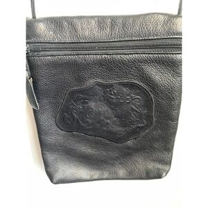 Carlos Falchi Black Leather Embossed Dragon Shoulder Bag Small Crossbody